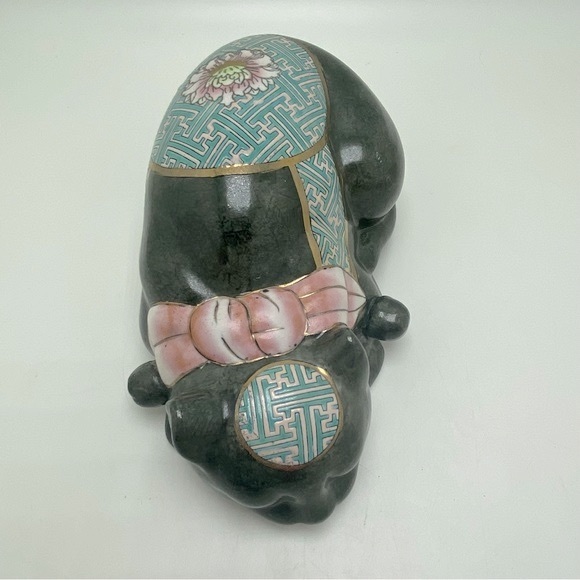 Vintage Asian Katami Cloisonné Hand Painted Sleepy Cat Blue/Pink/Gold - Picture 8 of 9